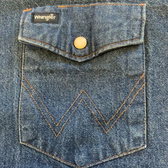 WRANGLER Rigid Denim Long Sleeve Pearl Snap Workshirt Medium - Picture 7 of 11